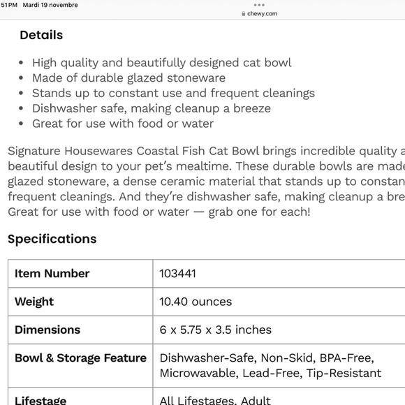 SIGNATURE HOUSEWARES INC. SET OF 2 FISH THEMED CAT FEEDING/WATER BOWLS - Picture 12 of 12